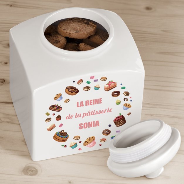 Pot à biscuits en céramique personnalisé pour la reine de la pâtisserie