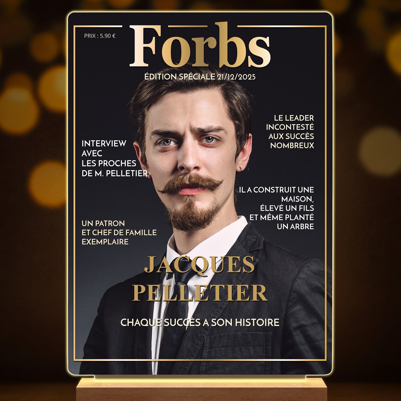 Lampe LED personnalisée de taille XL couverture de magazine Forbs