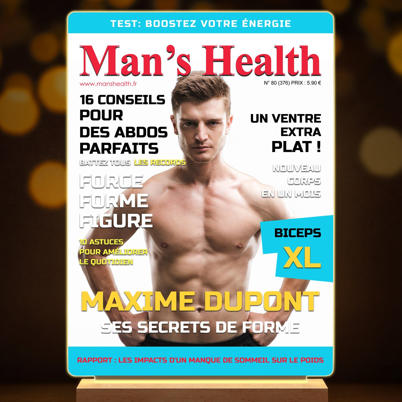 Lampe LED personnalisée de taille XL couverture de magazine Man's Health