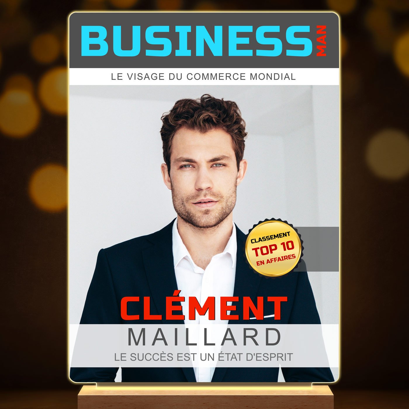 Lampe LED personnalisée de taille XL avec photo couverture de magazine Business Man