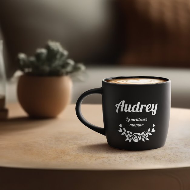 Tasse noire en céramique avec gravure pour femme maman fête des mères