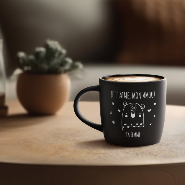 Tasse noire en céramique avec gravure pour lui amoureux anniversaire de mariage