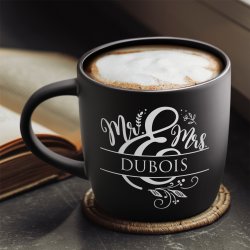 Tasse noire en céramique avec gravure pour couple elle et lui anniversaire de mariage
