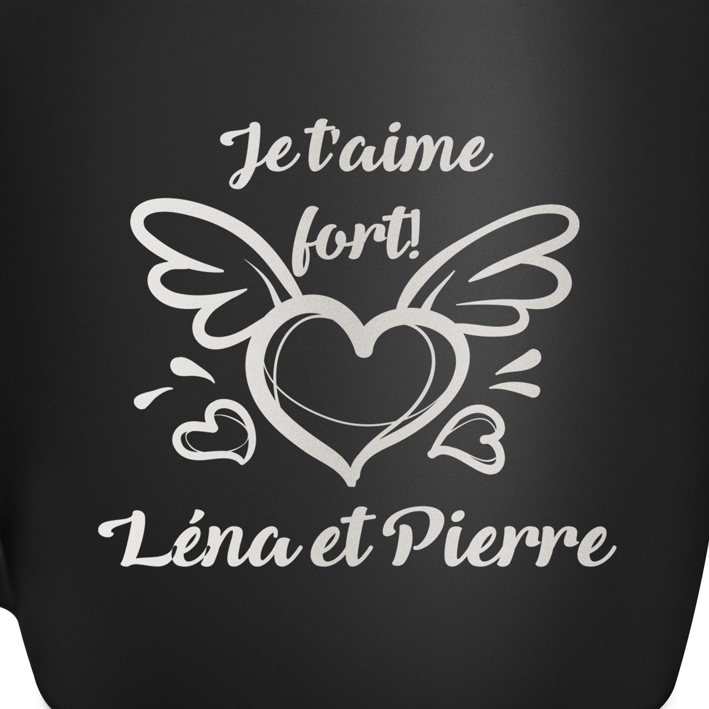 Tasse noire en céramique avec gravure pour couple amoureux saint valentin