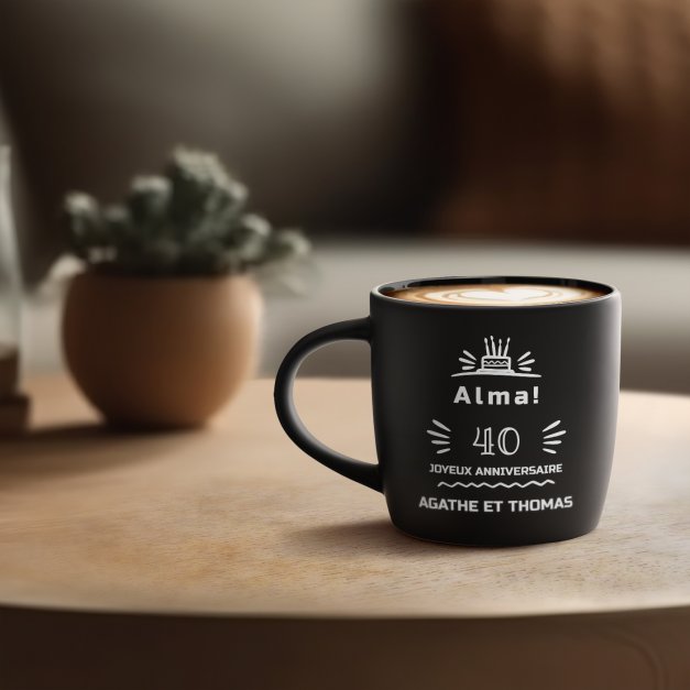 Tasse noire en céramique avec gravure pour elle femme fiancée 40 ans