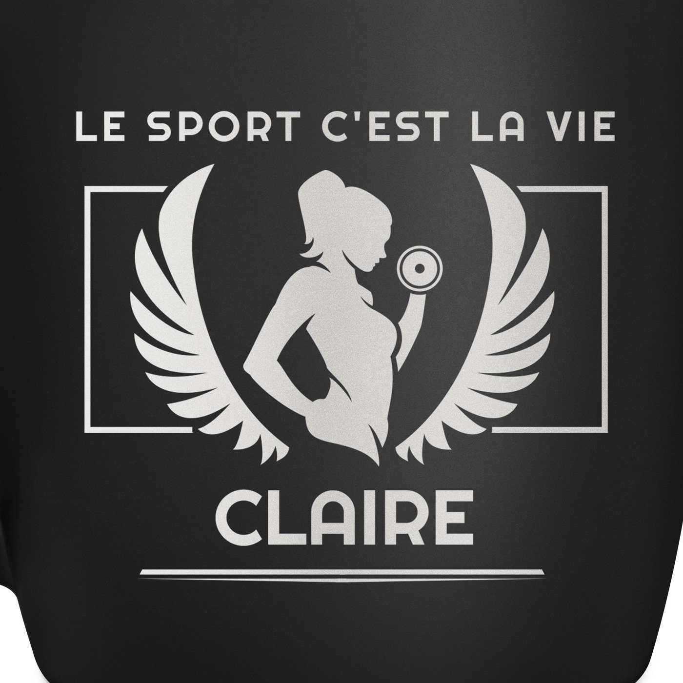 Tasse noire en céramique avec gravure pour elle femme fan de sport