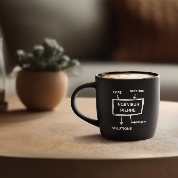 Tasse noire en céramique avec gravure pour lui ingénieur