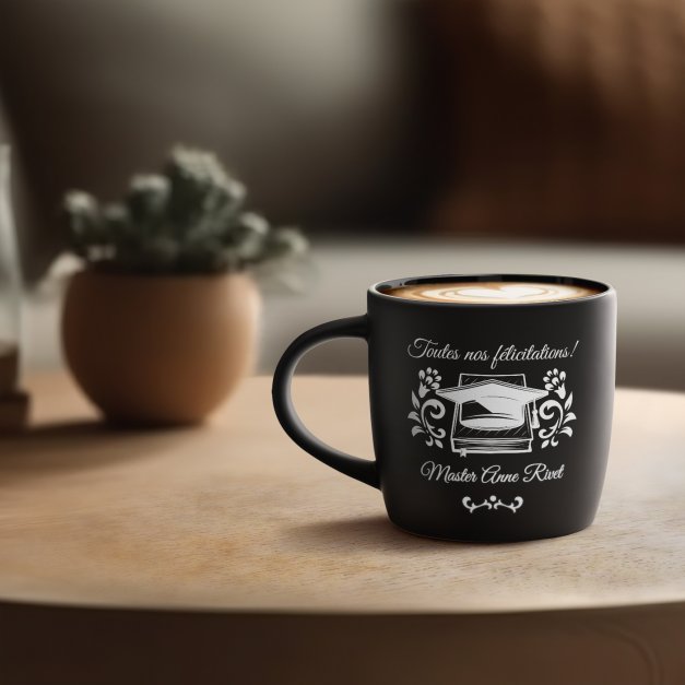 Tasse noire en céramique avec gravure pour elle diplomee master