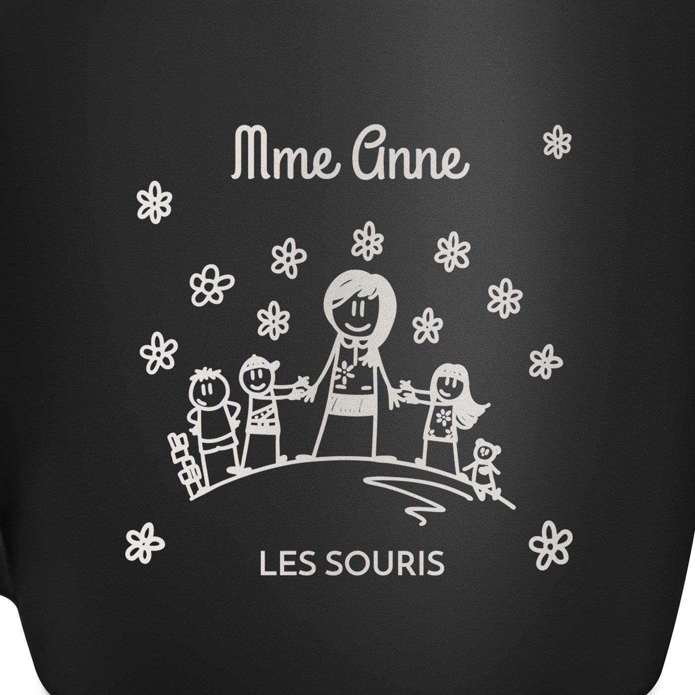 Tasse noire en céramique avec gravure pour elle enseignante institutrice