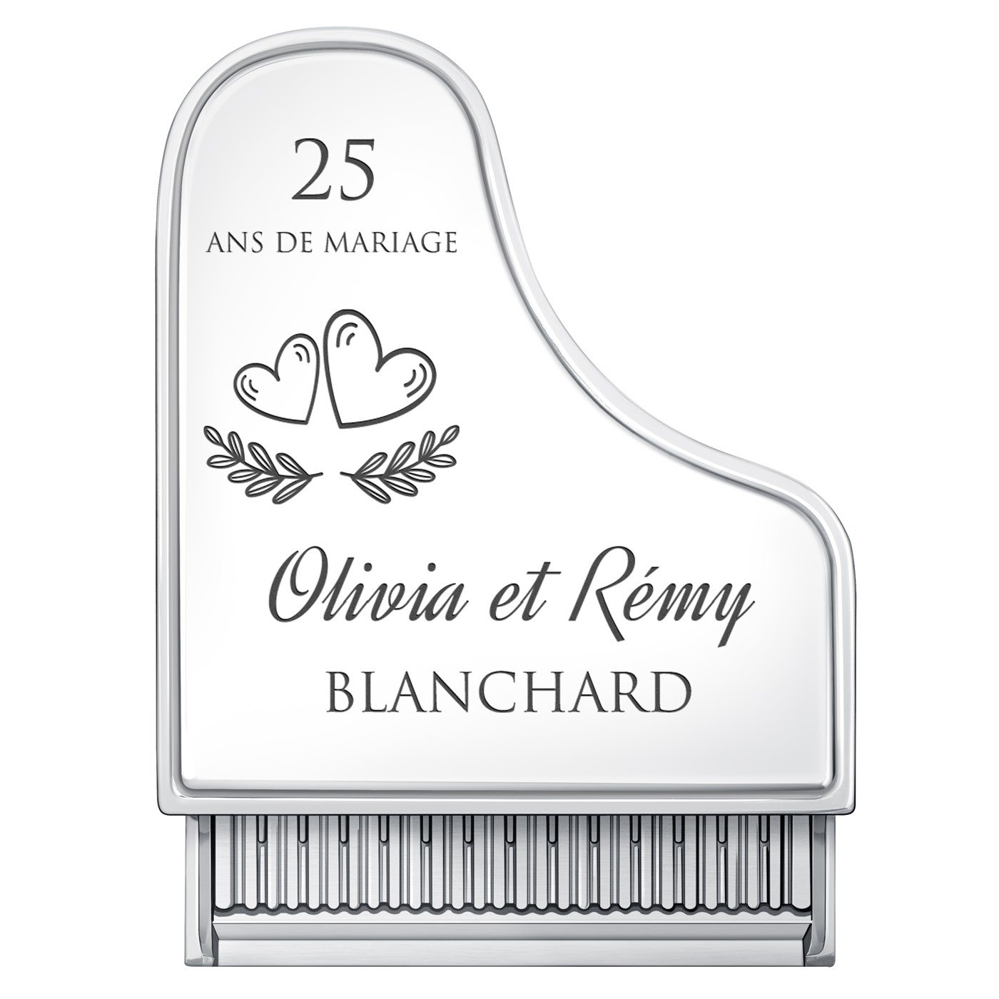 Coffret à bijoux en forme de piano avec gravure pour un couple pour 25 ans de mariage