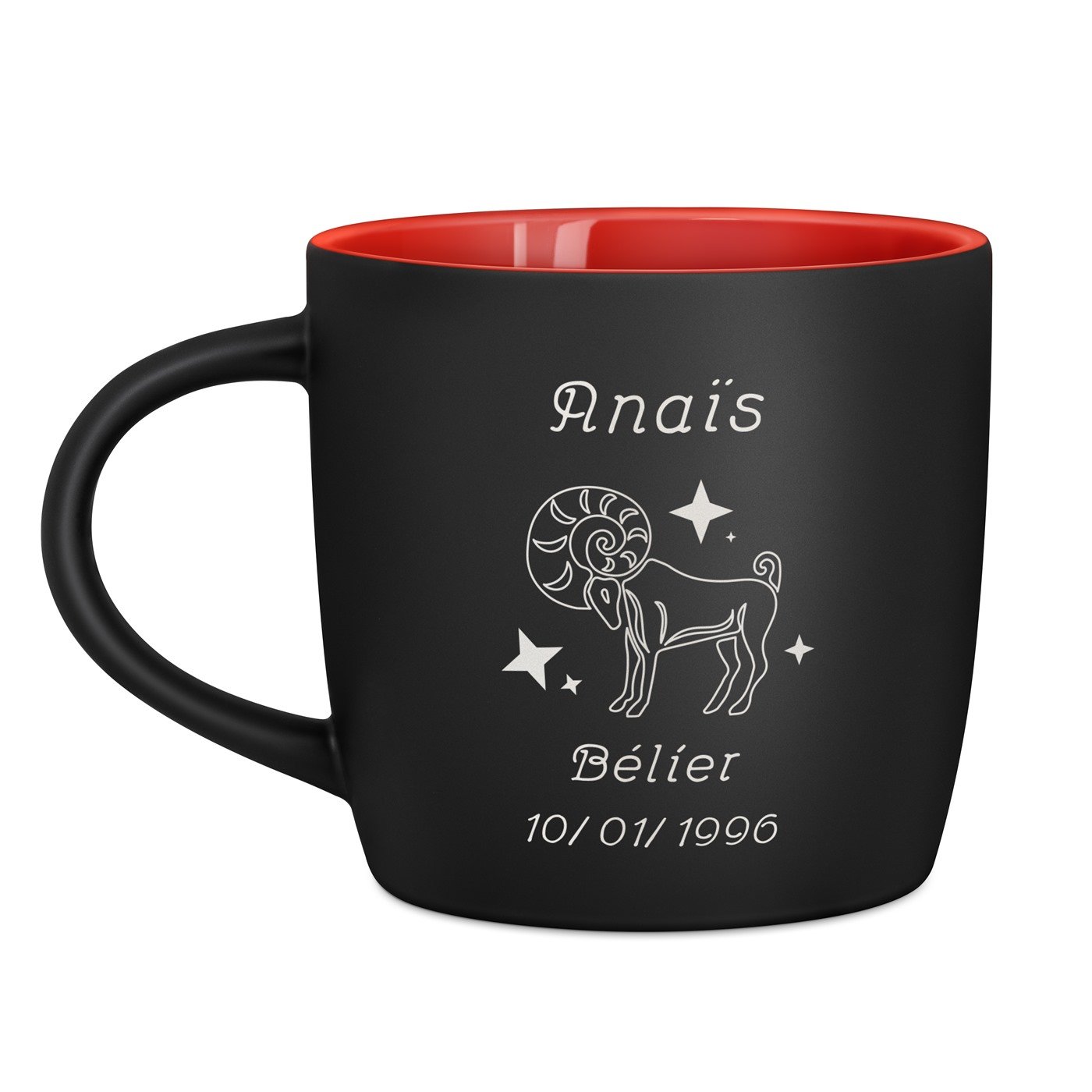 Tasse noire fond rouge en céramique avec personnalisation pour elle femme anniversaire