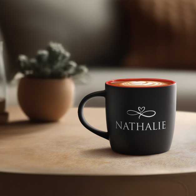 Tasse noire fond rouge en céramique avec personnalisation pour fille femme anniversaire st valentin