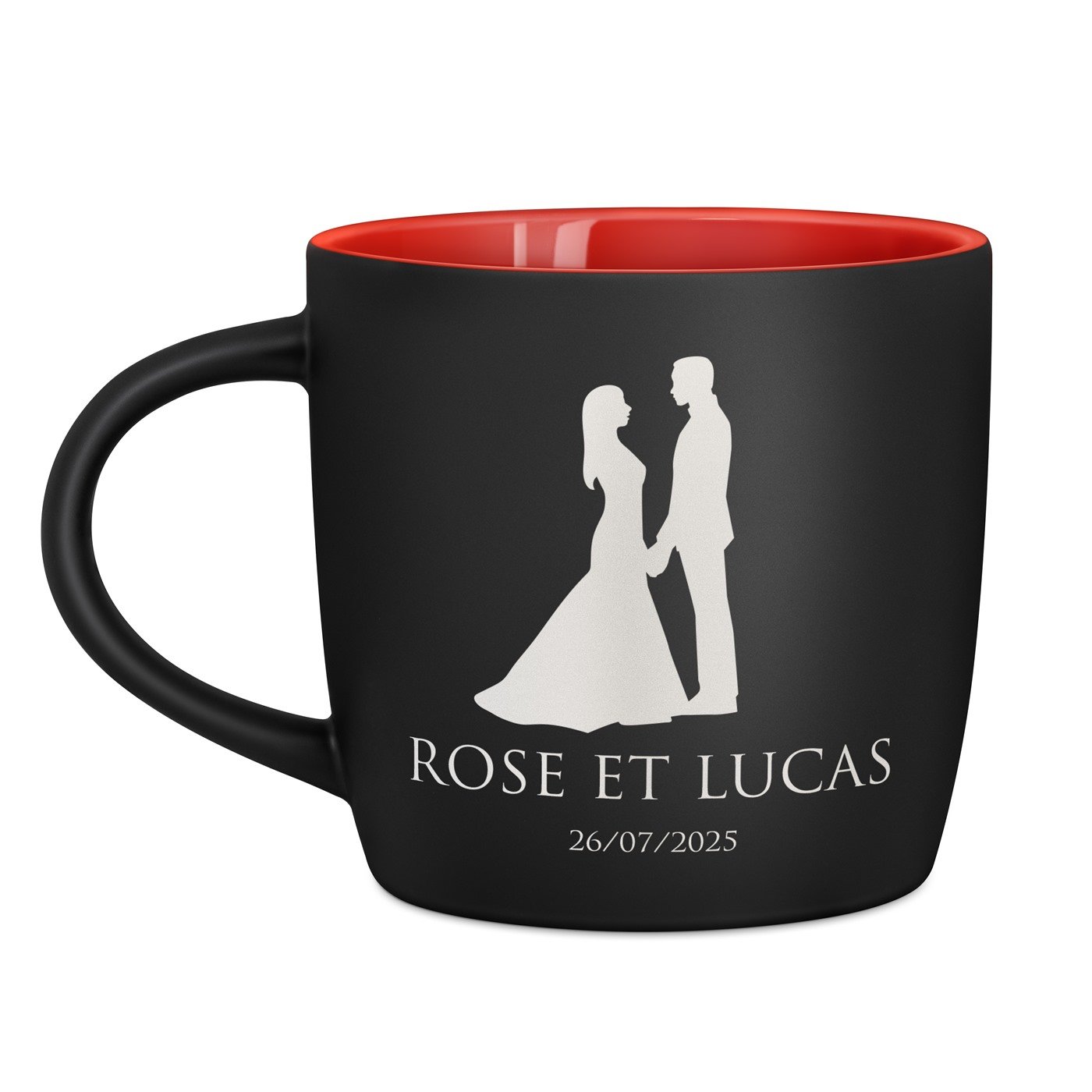 Tasse noire fond rouge en céramique avec personnalisation pour mari femme mariage anniversaire