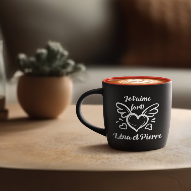 Tasse noire fond rouge en céramique avec personnalisation pour copine copain mari femme st valentin
