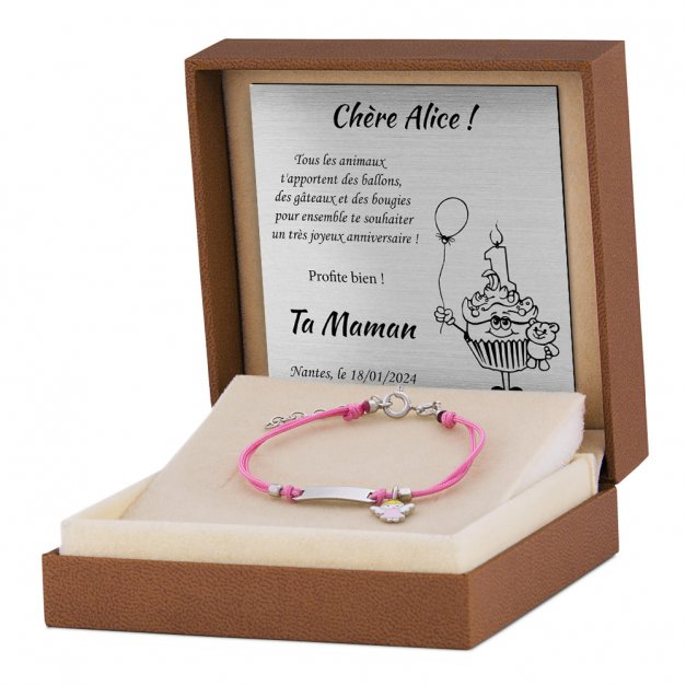 Bracelet cordon en argent sterling 925 avec gravure pour une filleule