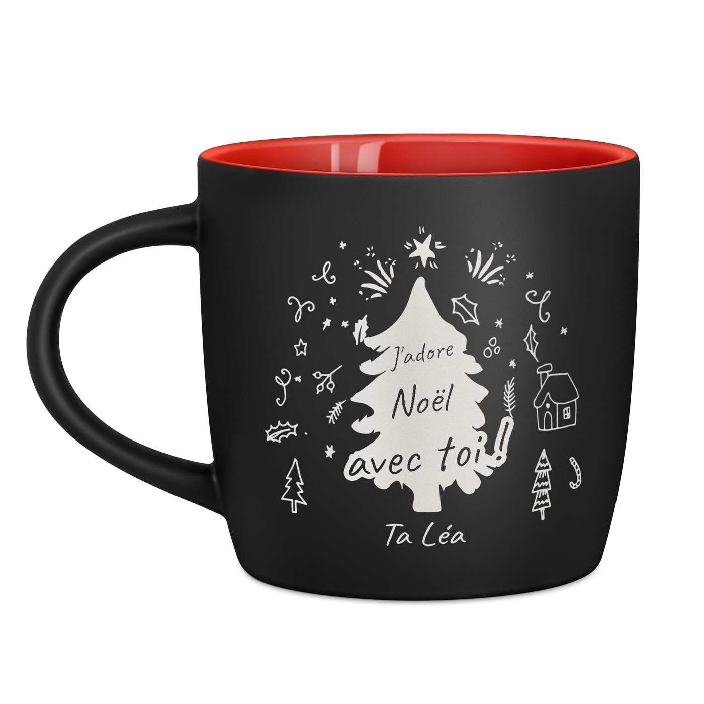 Tasse noire fond rouge en céramique avec personnalisation pour mari copain noel