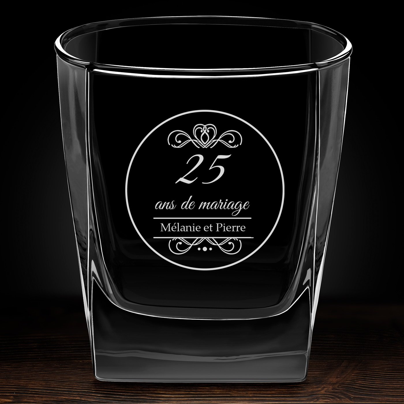 Verre à whisky avec gravure pour couple pour 25 ans de mariage
