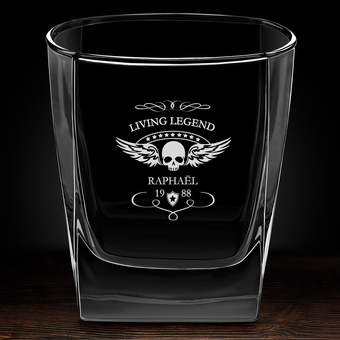Verre à whisky avec gravure pour un motard
