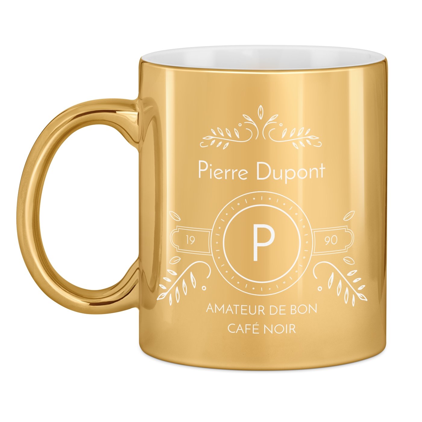 Tasse dorée en céramique avec personnalisation pour homme gentleman anniversaire