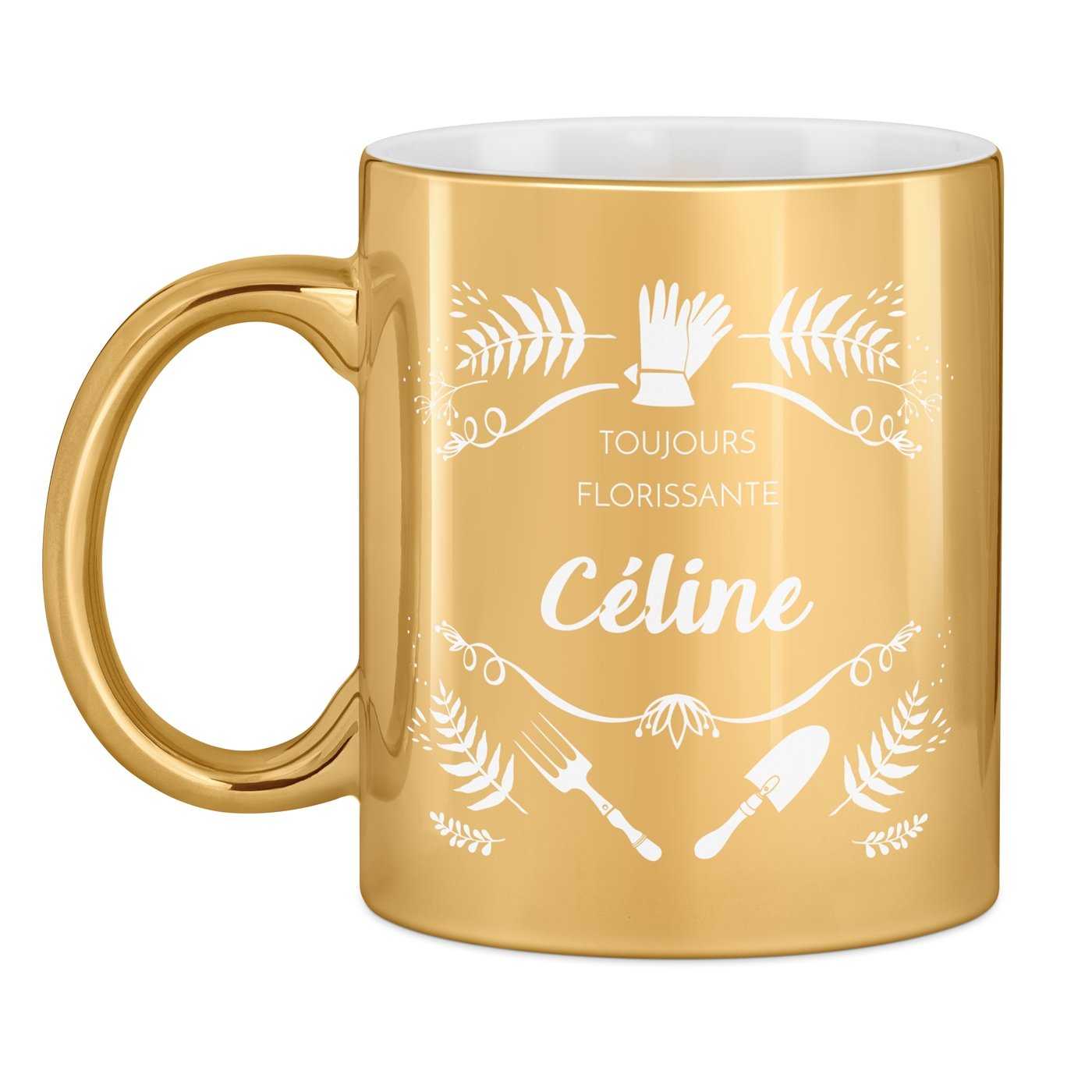 Tasse dorée en céramique avec personnalisation pour jardinière femme anniversaire
