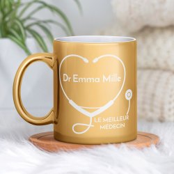 Tasse dorée en céramique avec personnalisation pour médecin docteur promotion