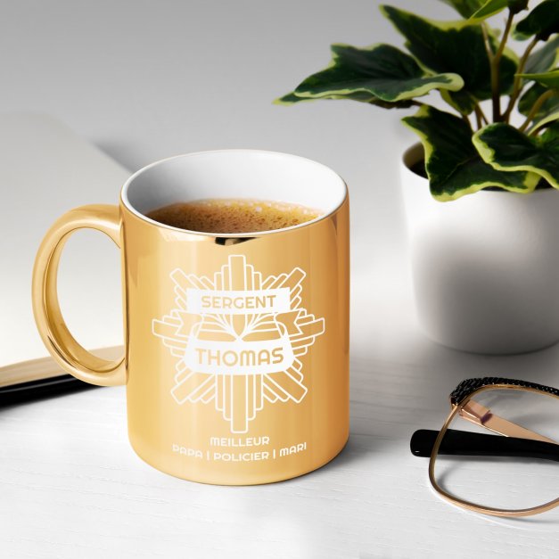 Tasse dorée en céramique avec personnalisation pour policier père papa anniversaire