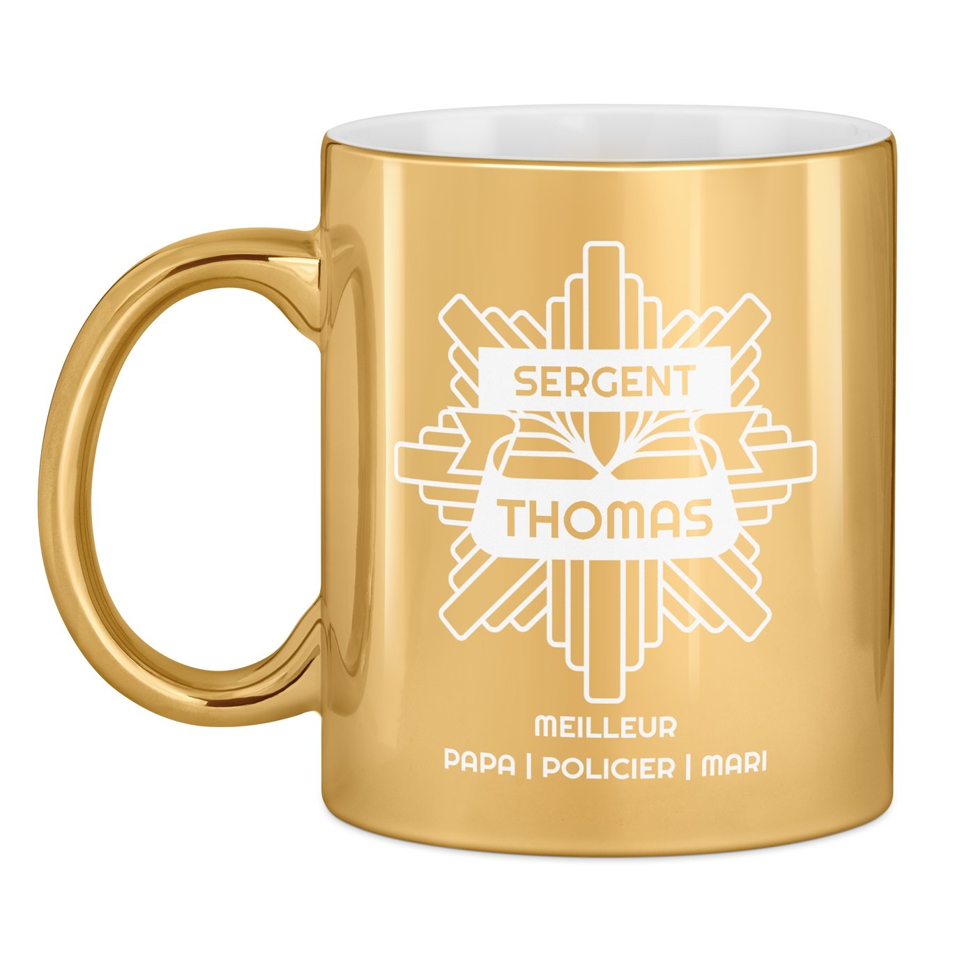 Tasse dorée en céramique avec personnalisation pour policier père papa anniversaire