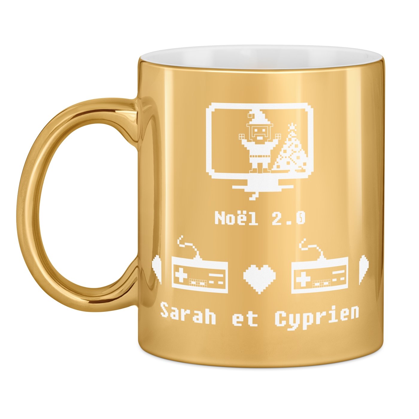 Tasse dorée en céramique avec personnalisation pour nerd geek jeux vidéos noel