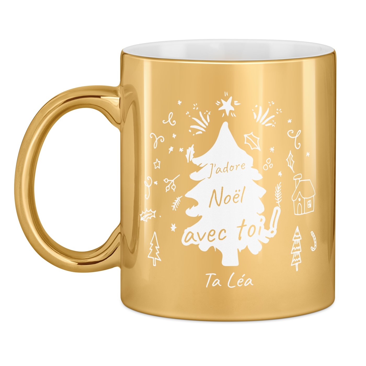 Tasse dorée en céramique avec personnalisation pour mari copain noel