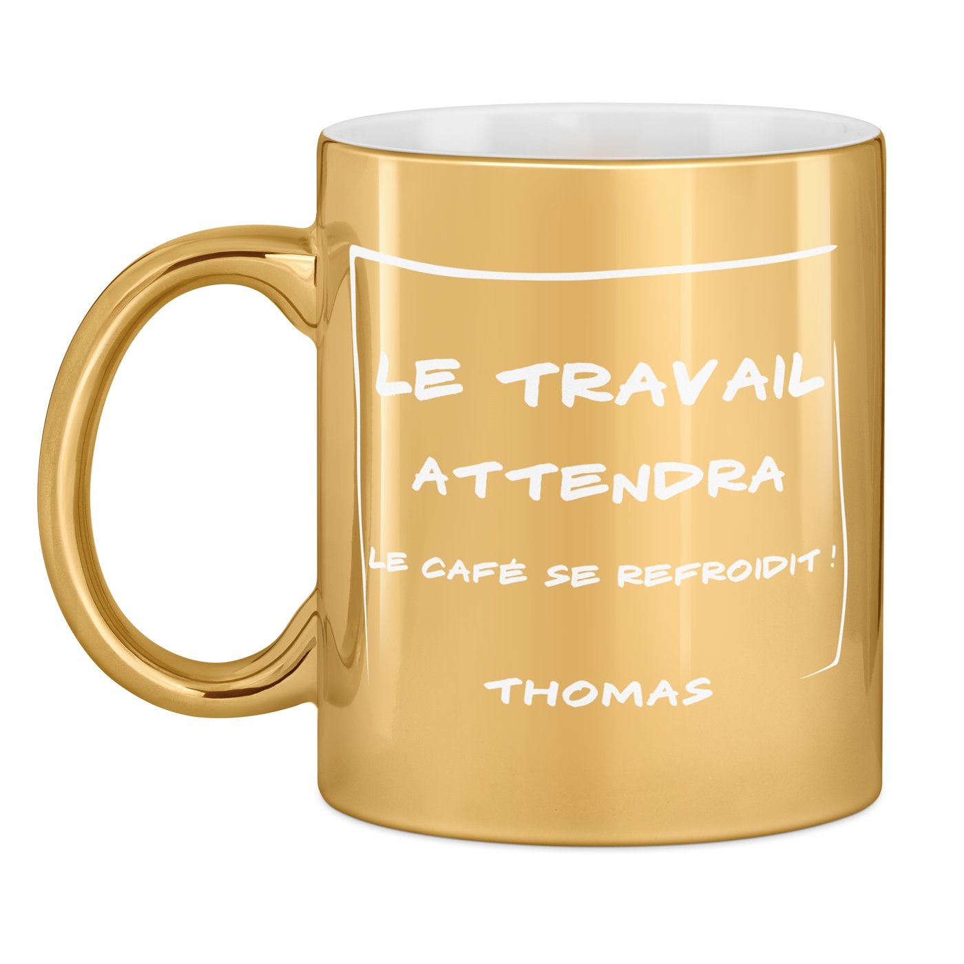 Tasse dorée en céramique avec personnalisation pour collegue anniversaire promotion