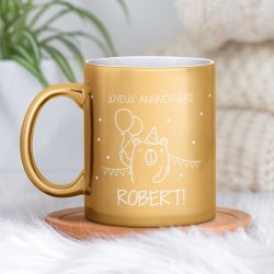 Tasse dorée en céramique avec personnalisation pour garçon petit fils anniversaire