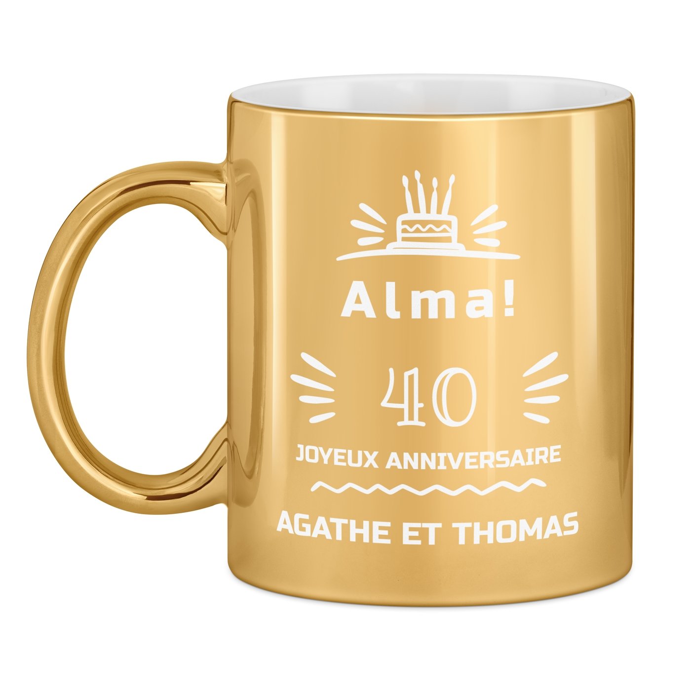 Tasse dorée en céramique avec personnalisation pour elle femme 40 ans anniversaire