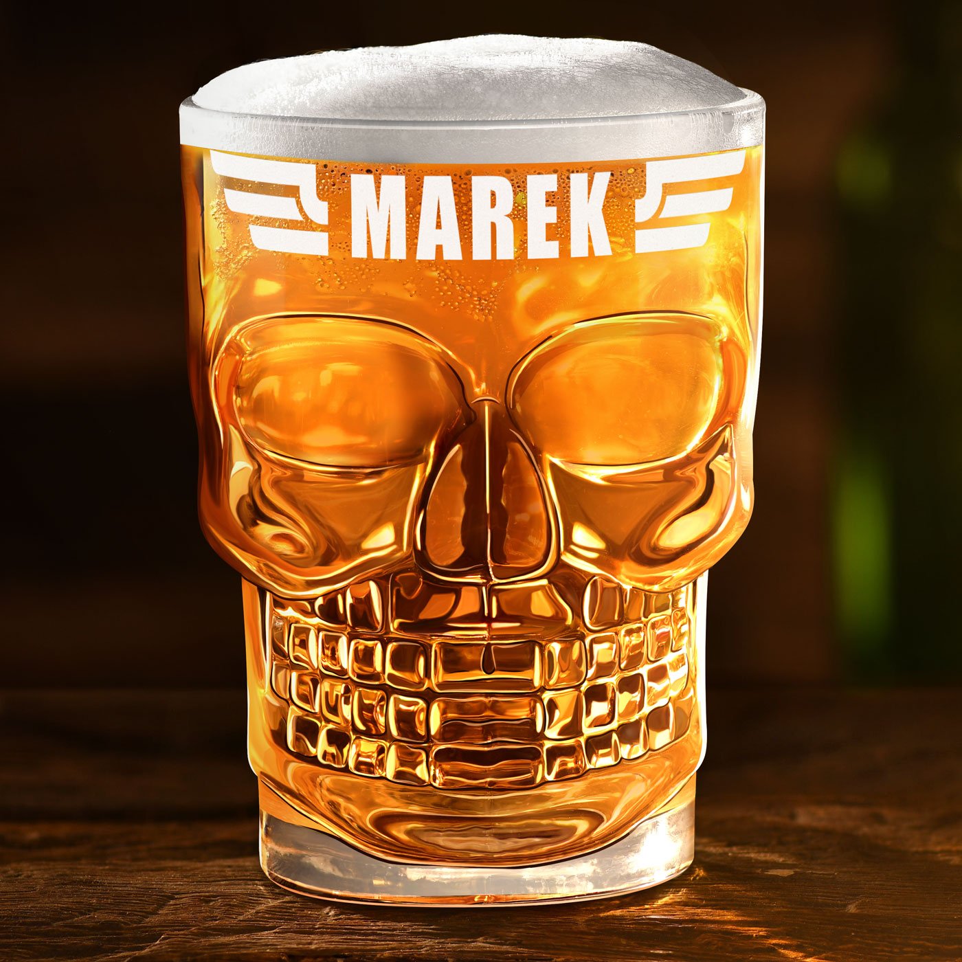 Verre à bière en forme de crâne avec personnalisation pour homme