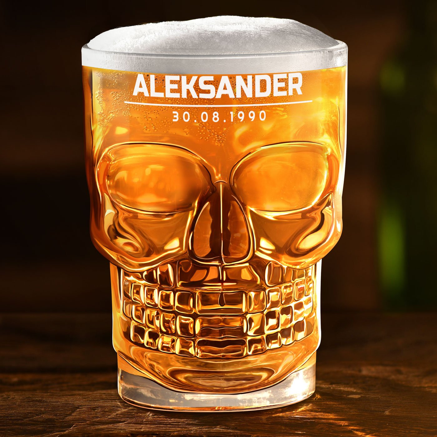 Verre à bière en forme de crâne avec personnalisation pour lui pour anniversaire