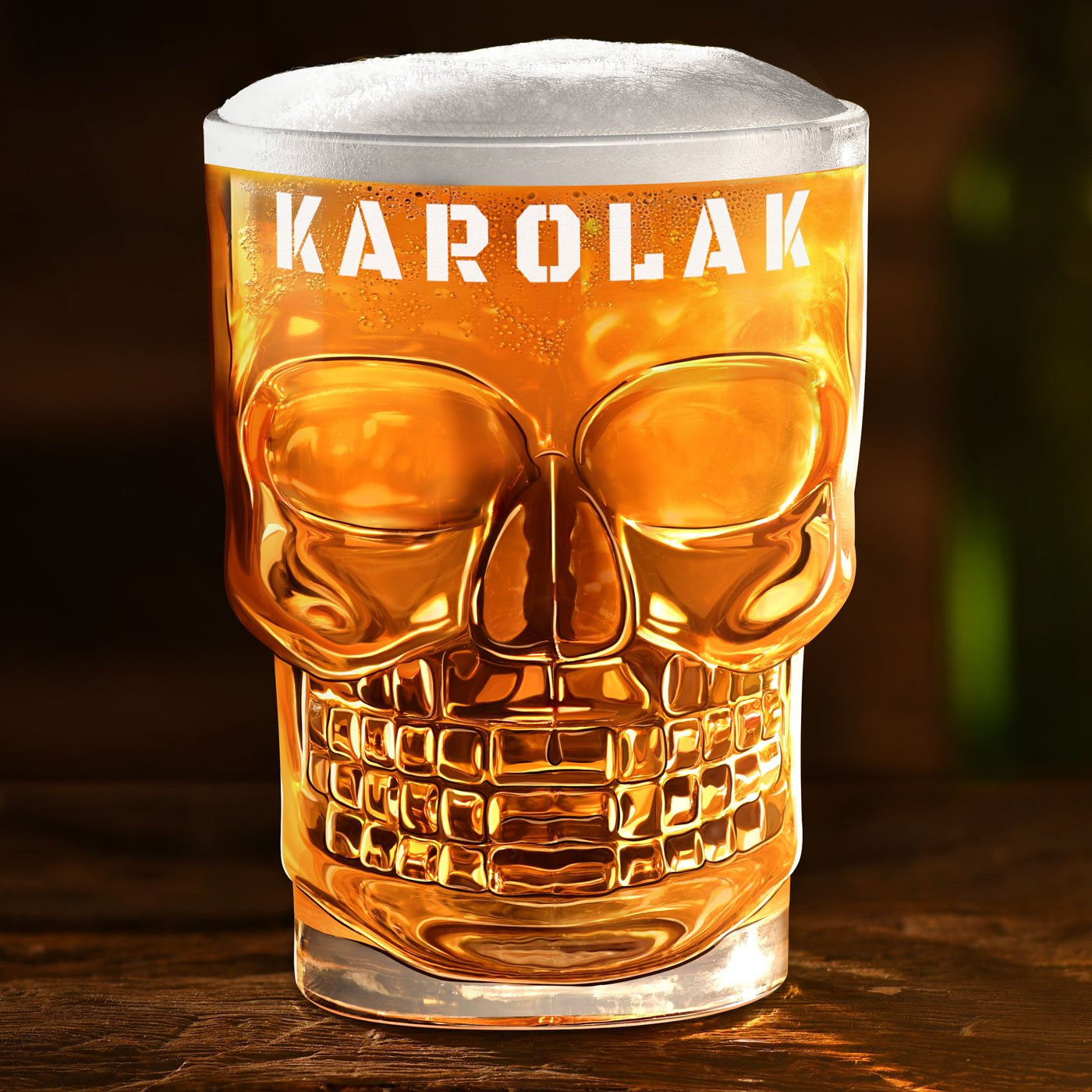 Verre à bière en forme de crâne avec personnalisation pour homme avec nom de famille