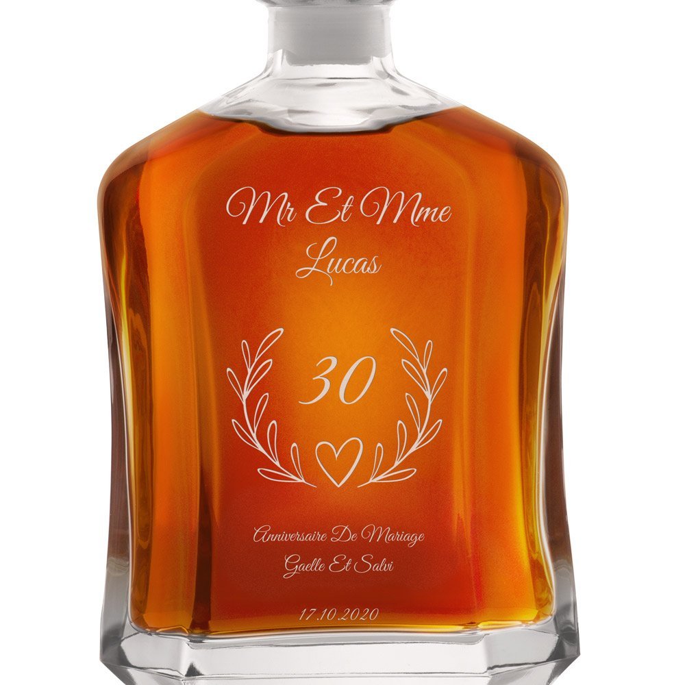 Carafe en verre avec gravure pour anniversaire de mariage