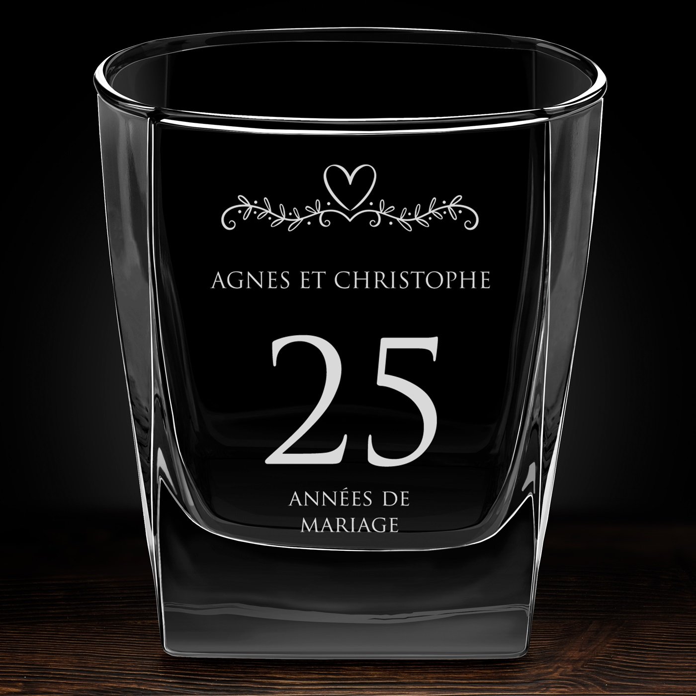 Verre à whisky avec gravure pour 25 ans de mariage