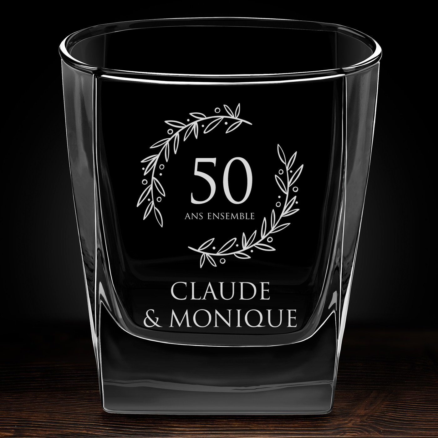 Verre à whisky avec gravure pour 50 ans de mariage