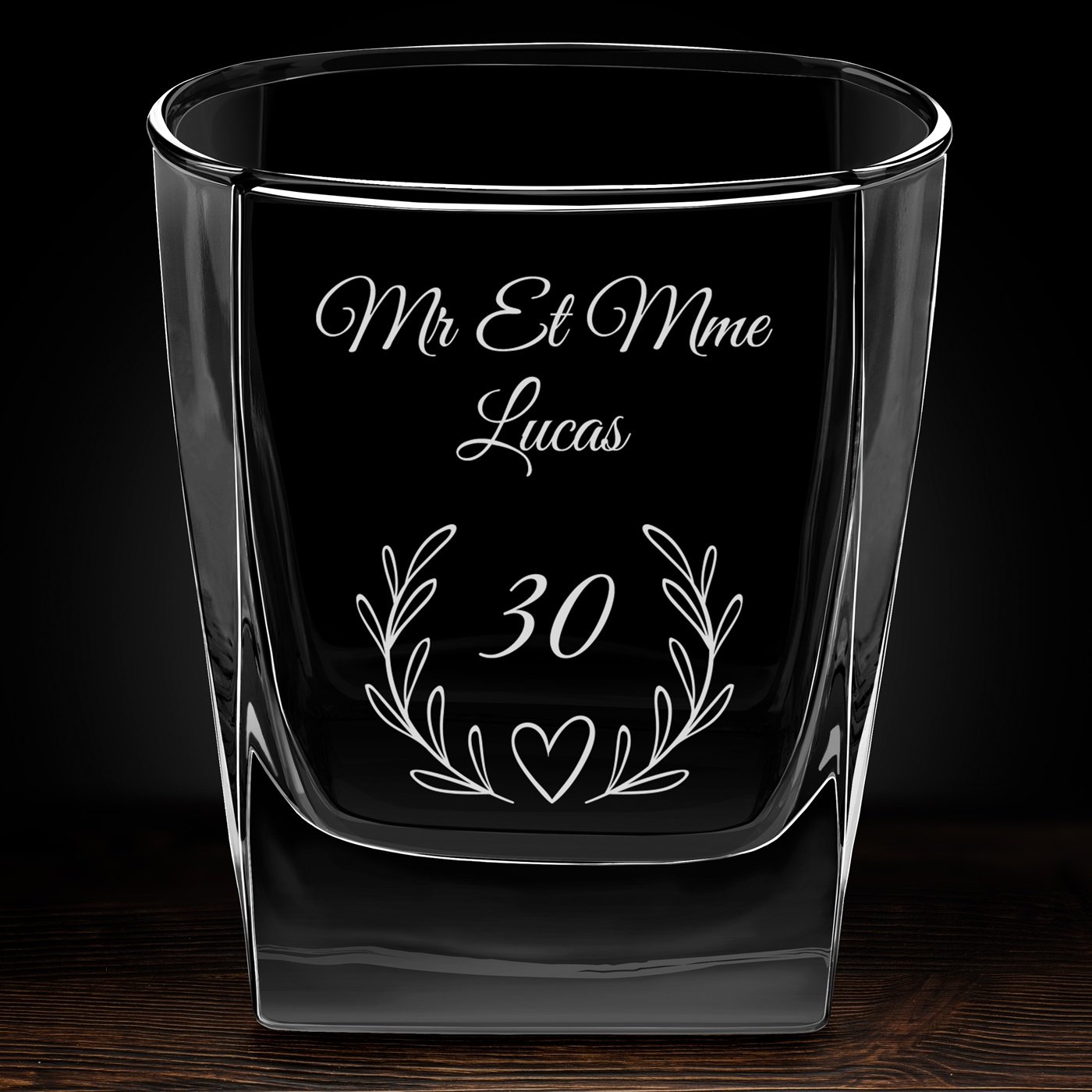 Verre à whisky avec gravure pour 30 ans de mariage