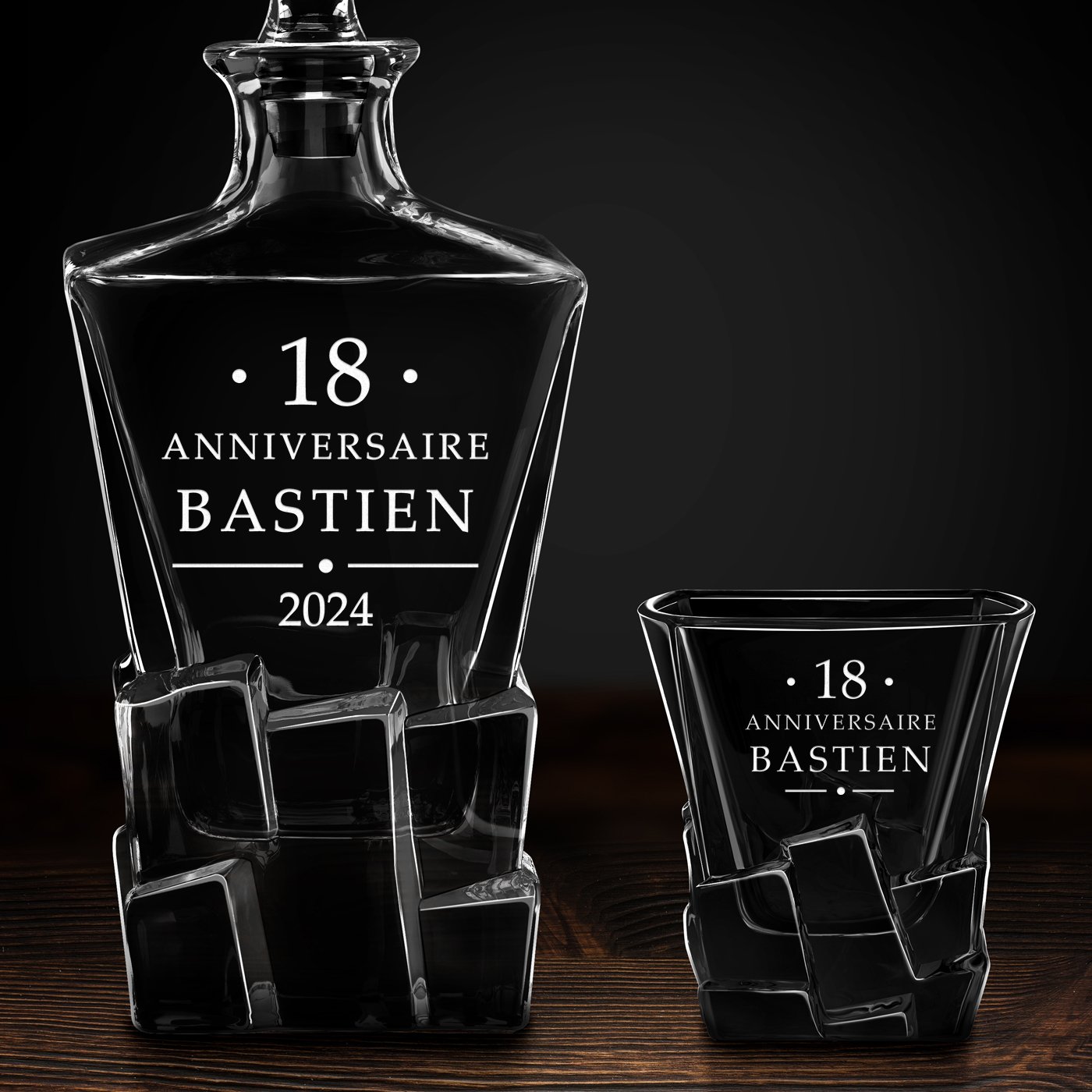 Carafe à whisky Ice Blink et 6 verres avec gravure pour jeune homme pour ses 18 ans