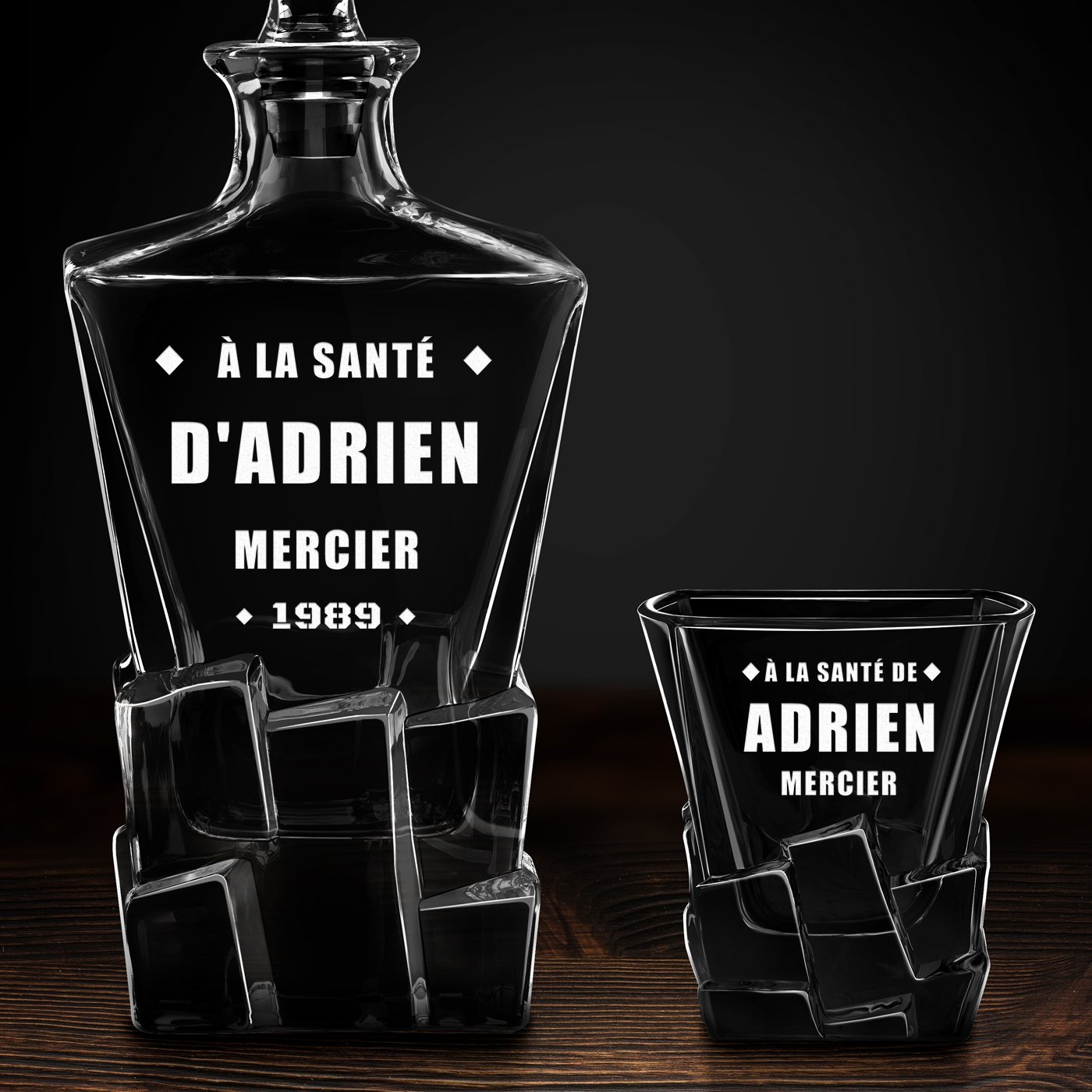 Carafe à whisky Ice Blink et 6 verres avec gravure pour anniversaire homme