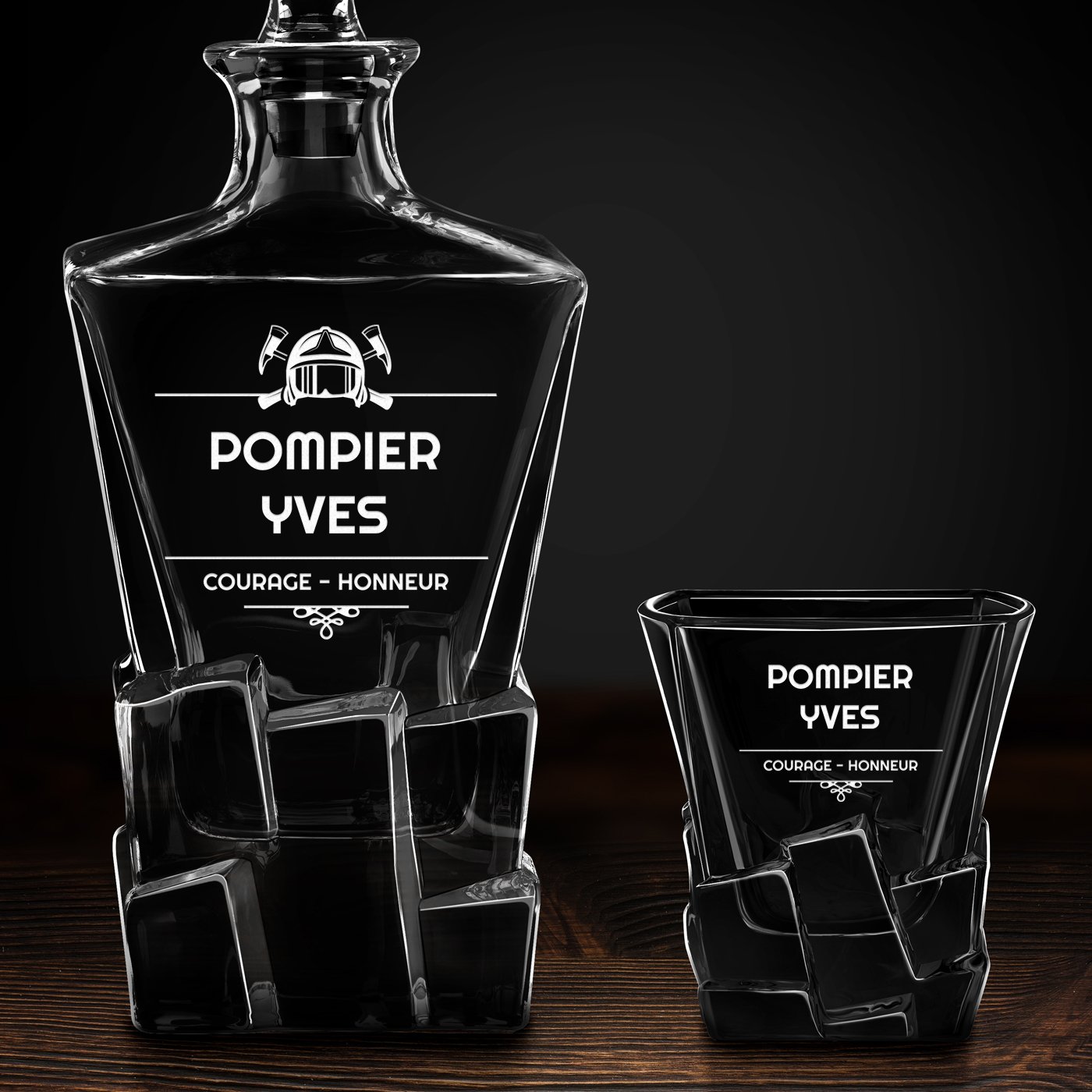 Carafe à whisky Ice Blink et 6 verres avec gravure pour pompier