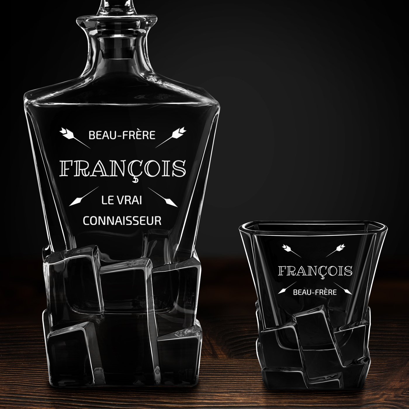 Carafe à whisky Ice Blink et 6 verres avec gravure pour beau-frère