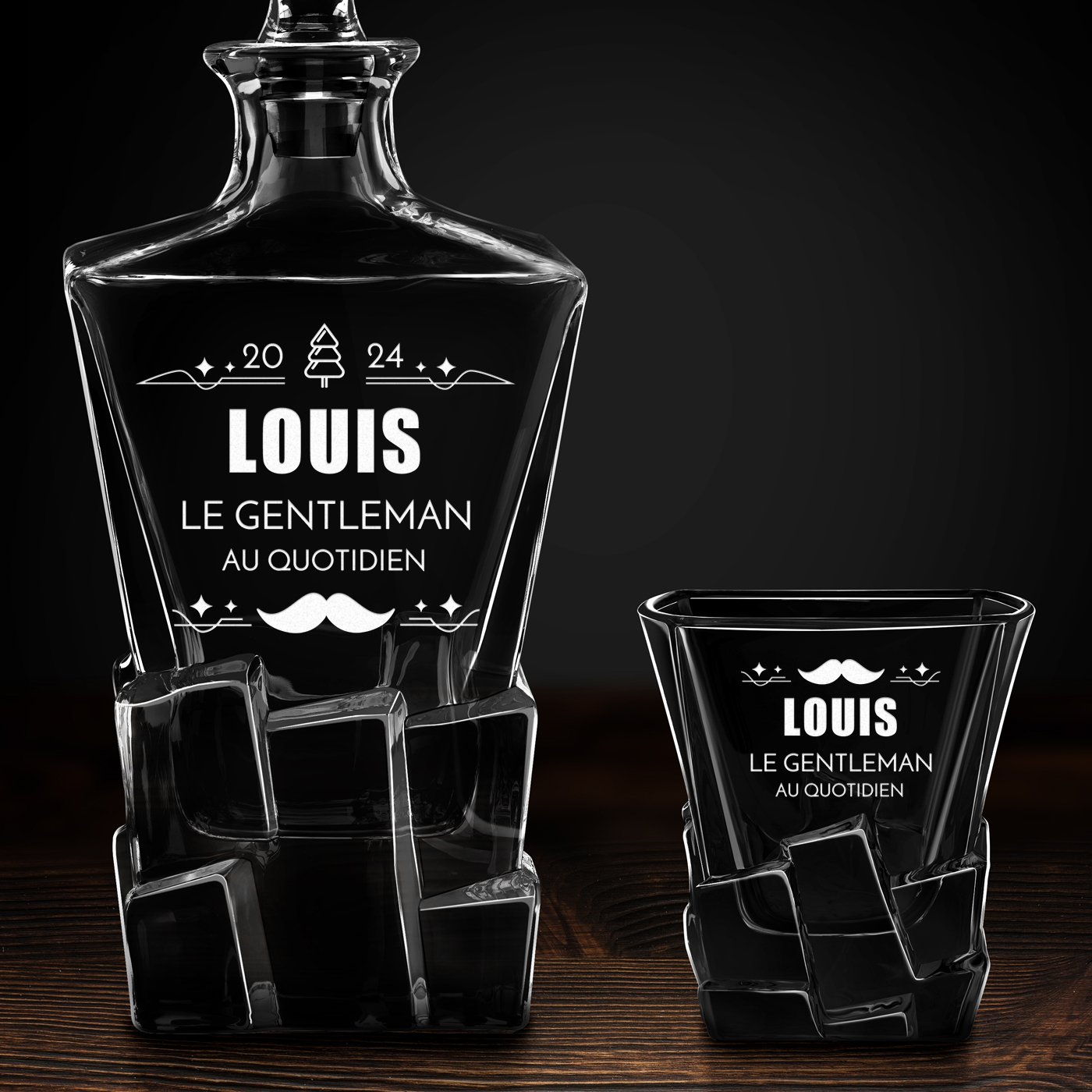 Carafe à whisky Ice Blink et 6 verres avec gravure pour homme pour Noël