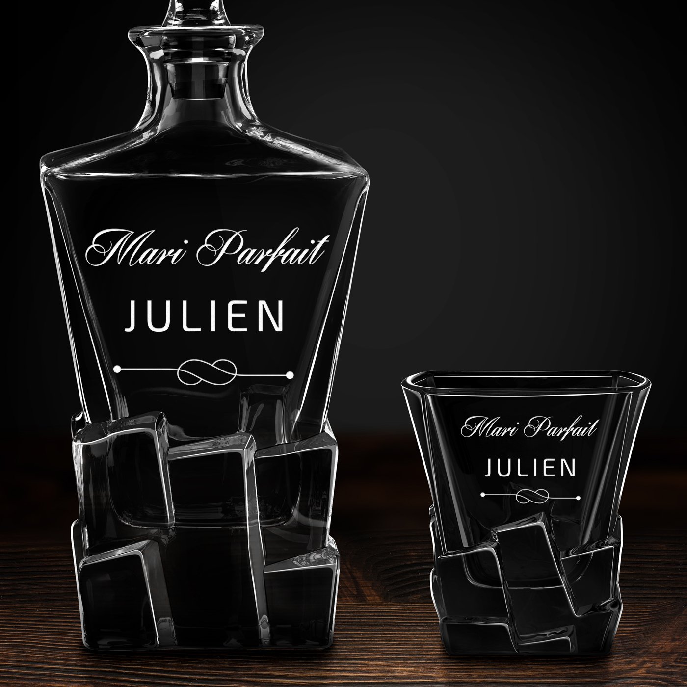 Carafe à whisky Ice Blink et 6 verres avec gravure pour un mari