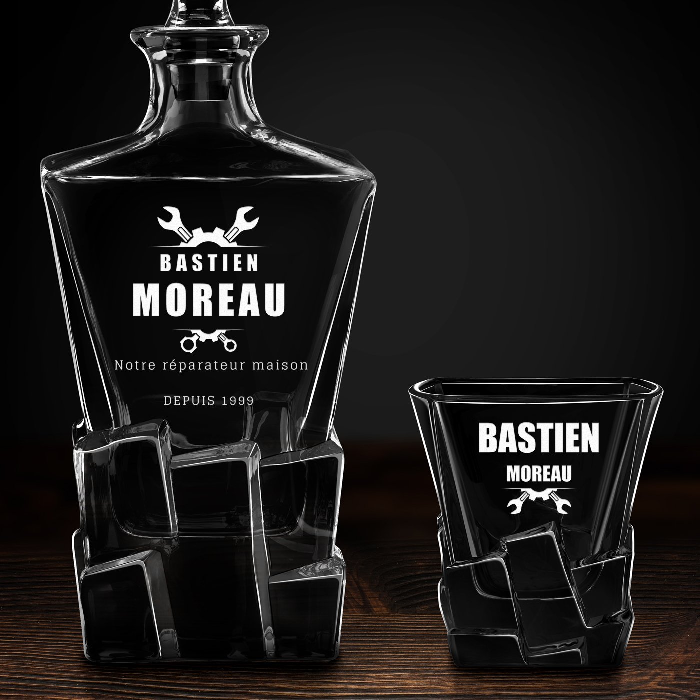 Carafe à whisky Ice Blink et 6 verres avec gravure pour bricoleur