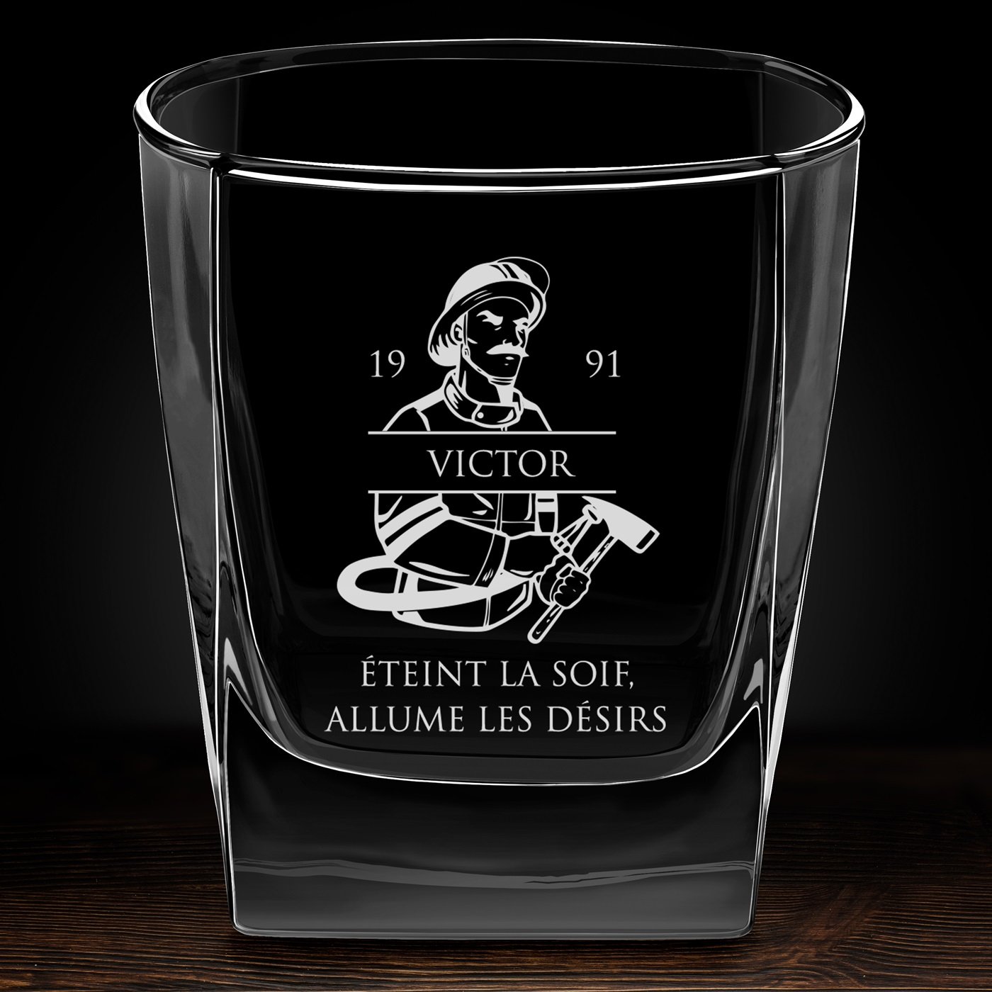 Verre à whisky avec gravure pour pompier