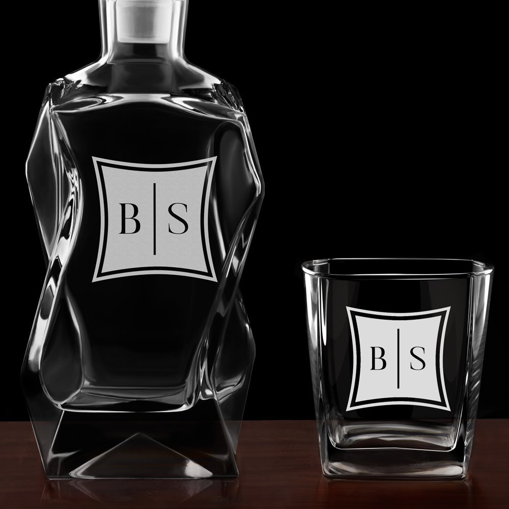 Ensemble Carafe Courbe et 6 verres avec gravure initiales pour elle lui pour couple