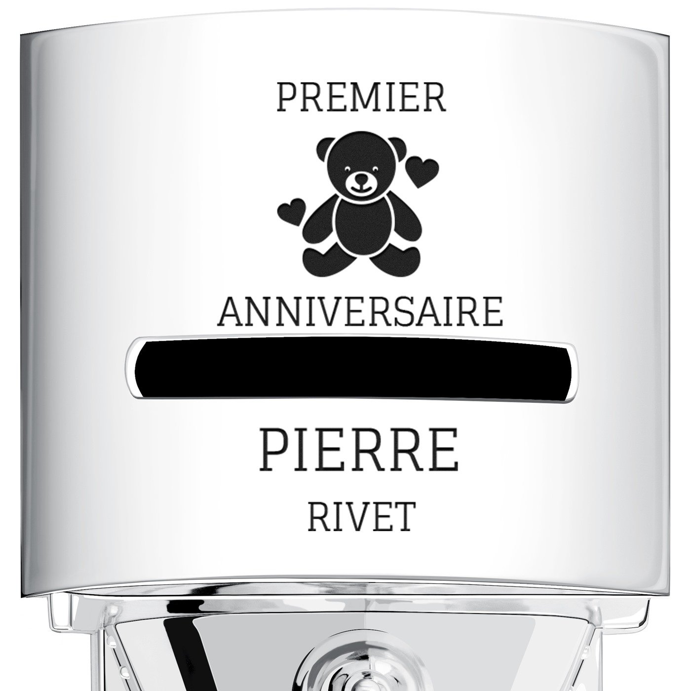 Tirelire argentée Locomotive avec personnalisation pour garçon premier anniversaire 