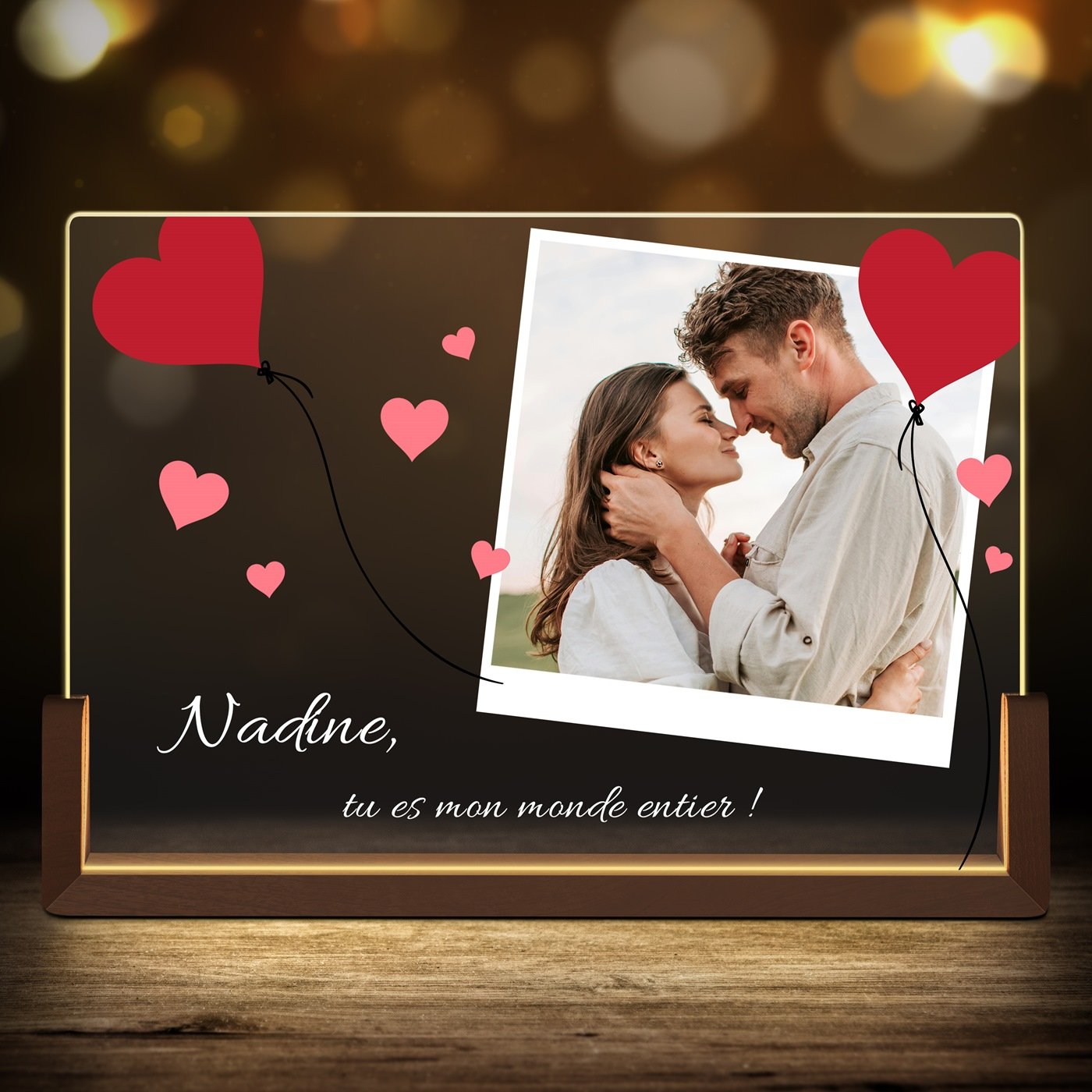 Lampe LED horizontale personnalisée avec photo pour Saint-Valentin